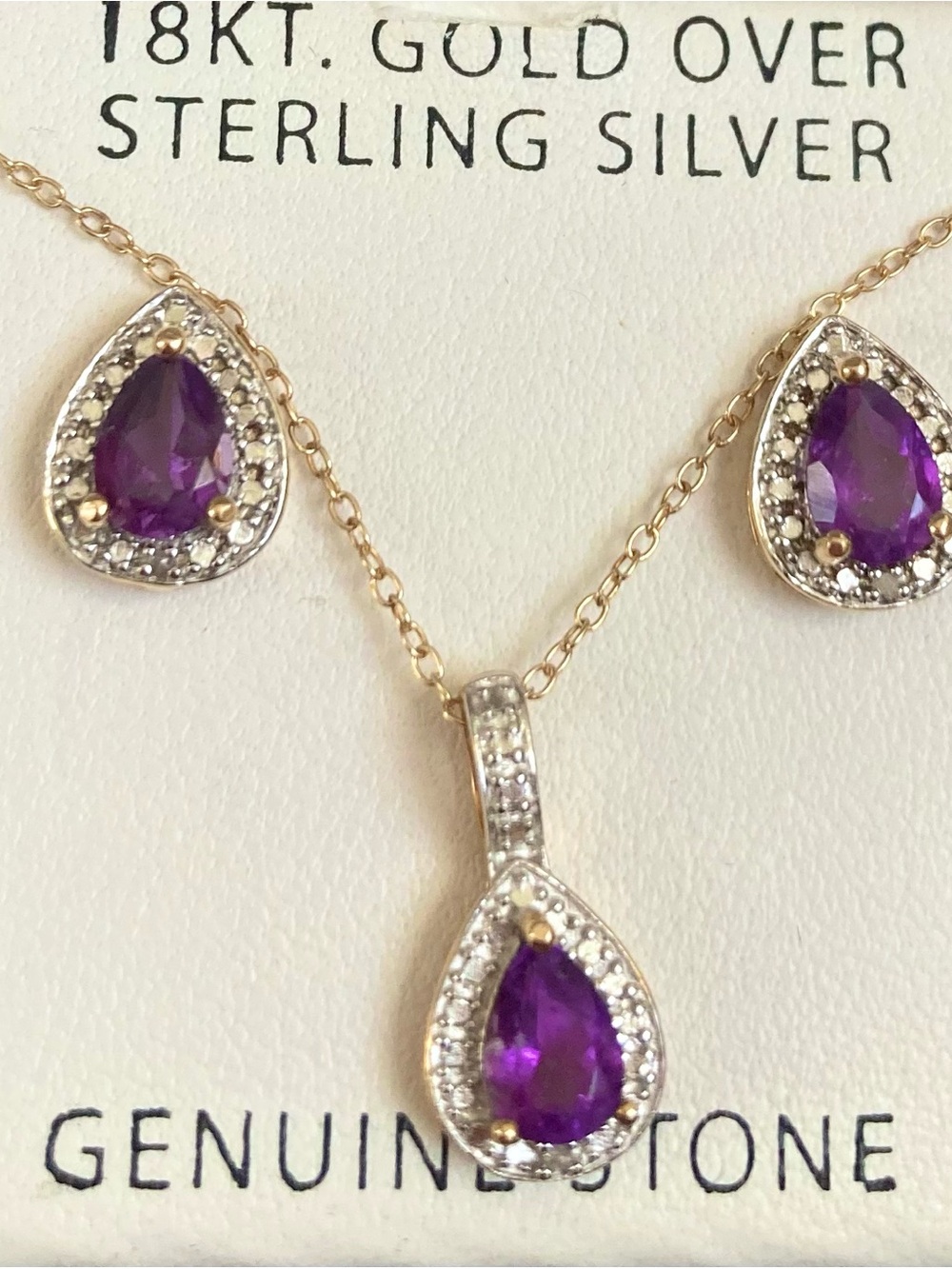 Macy's Women’s Purple Teardrop Necklace and Stud Earrings Set